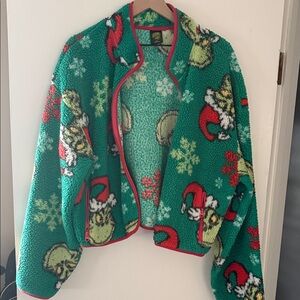 Green Fleece Jacket with Grinch Pattern